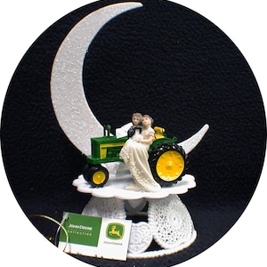 Country Western John DEERE Tractor Wedding Cake Topper Farmer Barn Theme or glasses, Knife