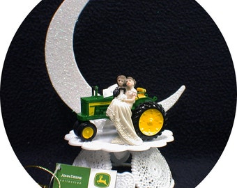 Country Western John DEERE Tractor Wedding Cake Topper Farmer Barn Theme or glasses, Knife