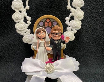 Funny Disney Carl and Ellie Pixar UP Wedding Sketchbook Wedding Cake Topper bride Groom cake  Cake Top Fariytale WHITE