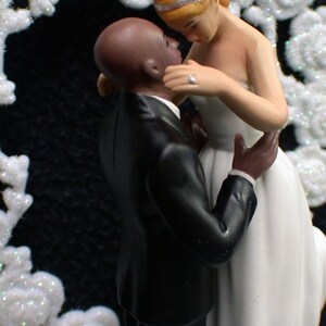 sexy Bald African-American Groom Wedding Cake Topper PICK Caucasian or Black Bride Interracial blond or brown hair image 7