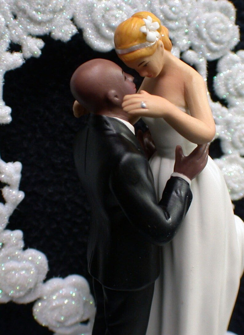 sexy Bald African-American Groom Wedding Cake Topper PICK Caucasian or Black Bride Interracial blond or brown hair image 7