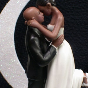 sexy Bald African-American Groom Wedding Cake Topper PICK Caucasian or Black Bride Interracial blond or brown hair image 4