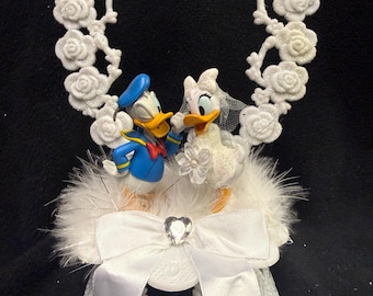 I  Love u  Donald Groom &  Daisy Duck Wedding Cake Topper funny Heart Groom Top Disney classic cartoon Birthday, Engagement Party
