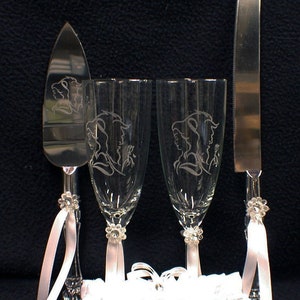 Belle Beauty and the Beast Wedding lot Glasses, knife, server,