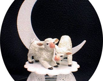 Cute Lamb Sheep Wedding Cake Topper Top Farmer Country Western Barn Red Neck nature Funny M engagement party ornament decor