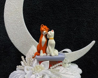 Adorable Duchess and O'Malley  The Aristocats  Moon Wedding Cake Topper Cat Lover groom top kitty