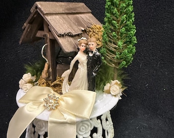 Bride and Groom by classic wishing well Wedding Cake Topper Groom top nature Camping, romance