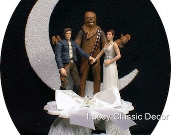 Star War Wedding Cake Topper w/Han Solo groom, Princess Leia bride, Chewbacca "YOU PICK" Wedding Cake Topper or Glasses Knife Server or BOOK