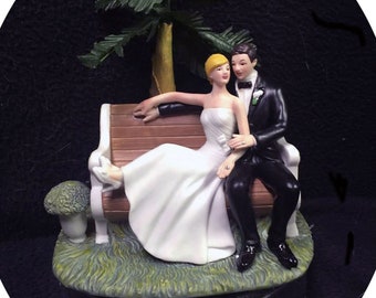 Park Bench Informal Beach Wedding Cake topper Outdoor Palm tree Centerpiece Groom top engagment Bridal shower