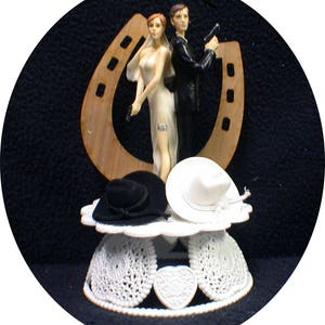 Mr and Mrs Guns, Country Western, Police, Soldier Cowboy hat Wedding Cake Topper Funny Groom top hunting Target shooting sexy image 1