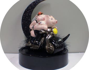 Harley and Hanna Hog Bike Motorcycle wedding Cake topper Funny Ride groom top Sexy