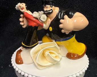 Adorable poecelain Popeye the sailor man Bulto & Olive Oyl cartoons figurine Wedding Cake Topper bride Groom cake  Cake Top Fariytale WHITE