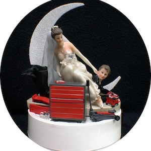 Car AUTO MECHANIC tools Wedding Cake Topper Bride & Groom Tool Box FUNNY Racing Groom top