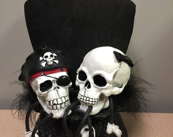 Skull Pirates Halloween Skeleton Wedding Cake Topper topper groom top funny or Glasses or knife or Book