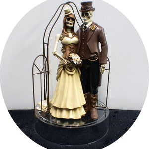 STEAM PUNK Skeleton Wedding Cake Topper Groom  top Halloween Day of the Dead Funny Cool Gothic Love Centerpiece Never dies