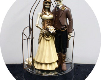 STEAM PUNK Skeleton Wedding Cake Topper Groom  top Halloween Day of the Dead Funny Cool Gothic Love Centerpiece Never dies