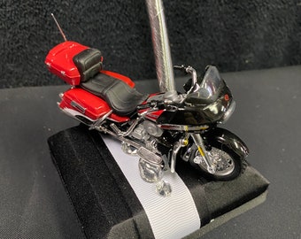 Sexy REd Harley on guest book Holder and pen set. Wedding welcome, Live to Ride, Ride to Live groom table