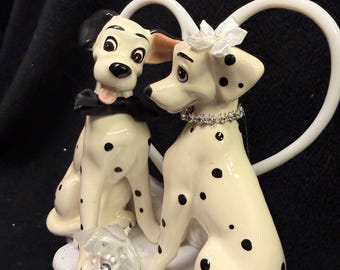 Wedding Cake Topper 101 Dalmatian Puppies dog Groom Top Pet. Puppy rhinestone necklace