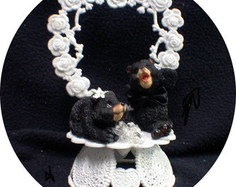 Bears Nature cubs Heart Wedding Cake Topper groom top Funny Cabin engagment shower hunting Wild