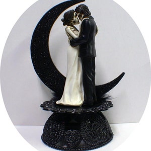 Day of the DEAD Halloween Wedding Cake Topper Funny Skeleton KISS Bride Groom fall Black Sext