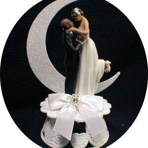 sexy Bald African-American Groom Wedding Cake Topper PICK Caucasian or Black Bride Interracial blond or brown hair image 9