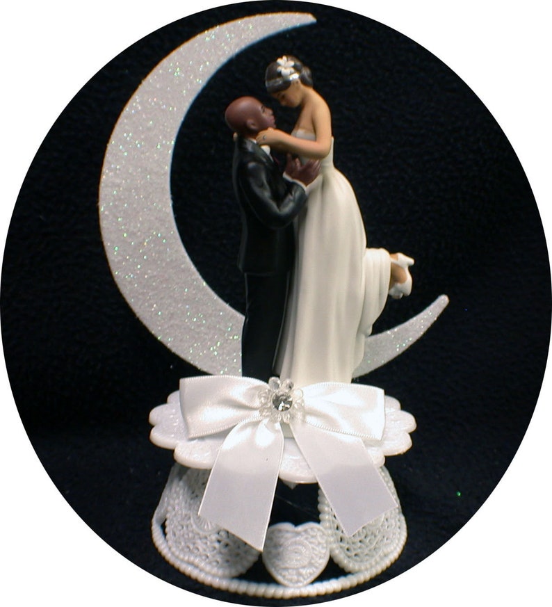 sexy Bald African-American Groom Wedding Cake Topper PICK Caucasian or Black Bride Interracial blond or brown hair image 9