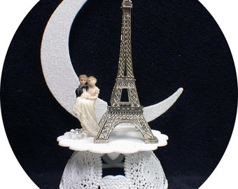 Eiffel Tower Replica Wedding Cake Topper Paris France Silver Romantic Honeymoon