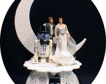 R2-D2 , Han Solo and Princess Leia Star War "YOU PICK" Wedding Cake Topper or Glasses, Knife Server Groom top