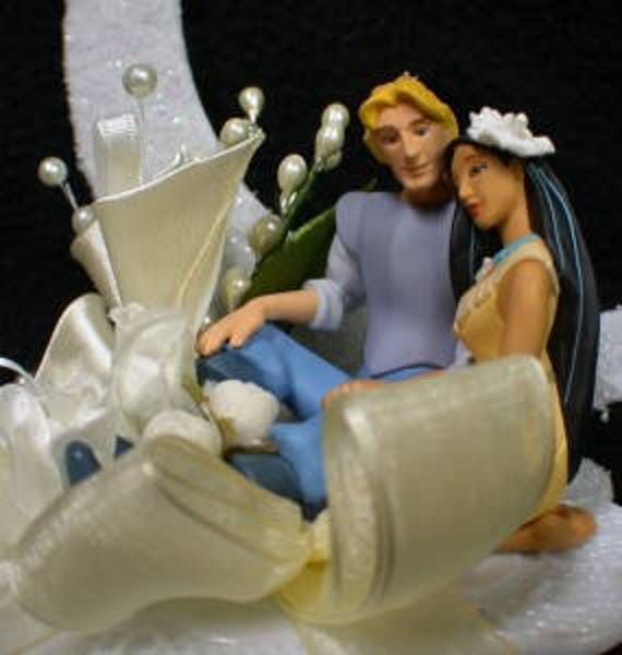 Personalized Pocahontas and John Smith Profile Wedding Cake Topper 