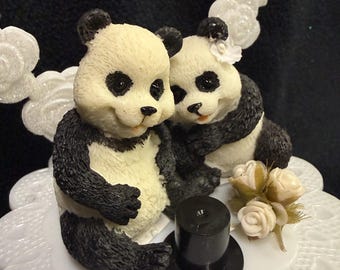 Panda Bears Nature cubs Heart Wedding Cake Topper groom top Funny Cabin engagment shower hunting Wild