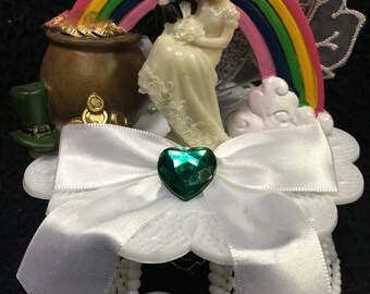 Luck of the Irish Rainbow Wedding Cake topper Groom top Pot of Gold St Patrick Day Engagement shower Anniversary Figurine Figure Centerpiece