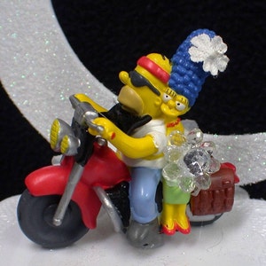 Mariage Gâteau Topper Moto Homer &Marge Les Simpson Simpson top Drôle image 2