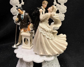 You ant nothing but a Hound Dog  Elvis Presley King Las Vegas Wedding cake topper Funny black suit groom top. The King