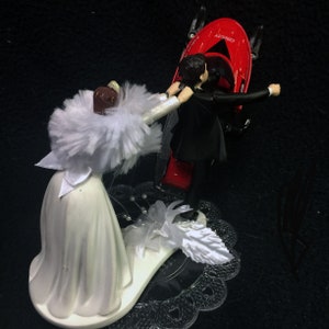 Winter Wonderland Sport SNOWMOBILE Wedding Cake Topper FUNNY ICE Snow Groom top Bride draging her groom image 3