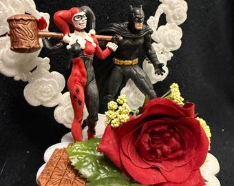 Batman & Harley DC Comic Wedding Cake Topper Groom top Funny hero Opposite attrack. Groom top