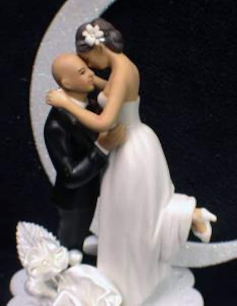 BALD Groom Dark Hair Bride Wedding cake topper Top YOU