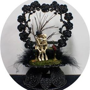 Skeleton Halloween Wedding Cake Topper Bride funny Groom top, figure Scary Fall Black haunted Tree Funny