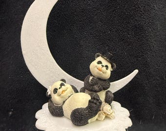 Panda Bears Nature cubs Heart Wedding Cake  Moon groom top Funny Cabin engagment shower hunting Wild