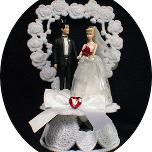 1950 STYLE Blond Hair Barbie Ken Wedding Cake Topper classic Bride groom