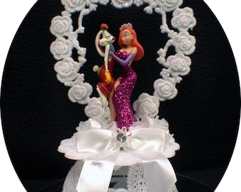 Sexy Jessica and Roger Rabbit Wedding Cake topper funny Looneys Tunes Or Glasses or Knife set