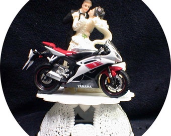 RED Bike Motorcycle wedding Cake topper YAMAHA field " Born to Ride" Rocket