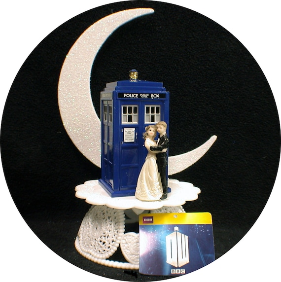 African-American Bride /& Groom Wedding Cake Topper w// DR WHO Doctor TARDIS black