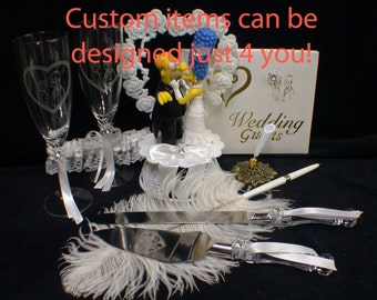 Marge & o Homer SIMPSONS Wedding Theme, Pick! Cake Topper or Glasses or Cake Knife Set or Guest Book simpson funny Kiss