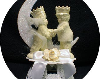Snowbabies You are the Queen Wedding Cake Topper Snow Princess & Prince Bride Groom top Fairytale Winter Wonderland King Precious figurine