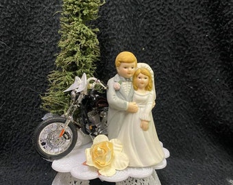 Harley Davidson Motorcycle Bike sexy Theme Wedding YOU PICK Bride & Groom Cake Topper or Glasses, Knife set or Guest book  funny top