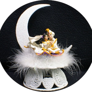 Flying Carpet RIDE Aladdin & Jasmin Romantic Wedding Cake Topper Princess fairytale top Glasses Knife Server, Or Book