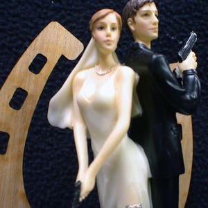 Mr and Mrs Guns, Country Western, Police, Soldier Cowboy hat Wedding Cake Topper Funny Groom top hunting Target shooting sexy image 3