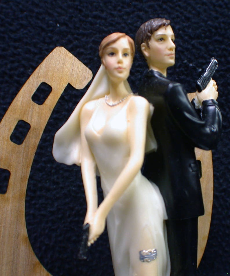 Mr and Mrs Guns, Country Western, Police, Soldier Cowboy hat Wedding Cake Topper Funny Groom top hunting Target shooting sexy image 3