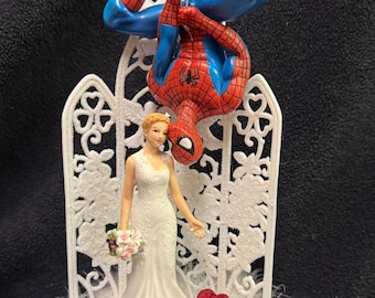 Spiderman Spider-Man larger cakes chapel  super Hero Wedding Theme beautiful detailed  bride Groom top Cake Topper