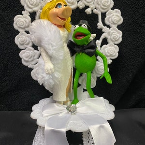 KERMIT the Frog in black Tux & Miss Piggy Wedding Cake Topper Groom Top The MUPPET Show image 1